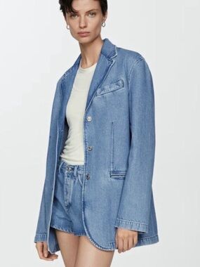Mango Mng Light Wash Denim Blazer Rowen Jacket